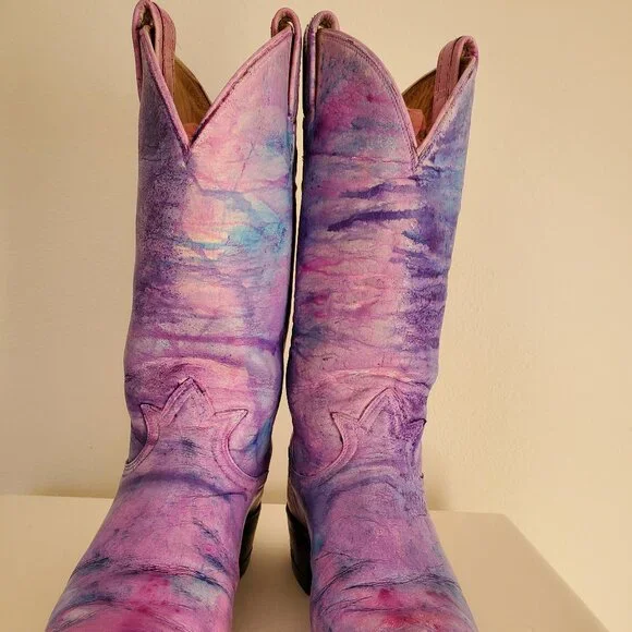 Tony Lama 10 painted pink purple blue western cowboy boots barbie cowgirl rodeo - Picture 5 of 13
